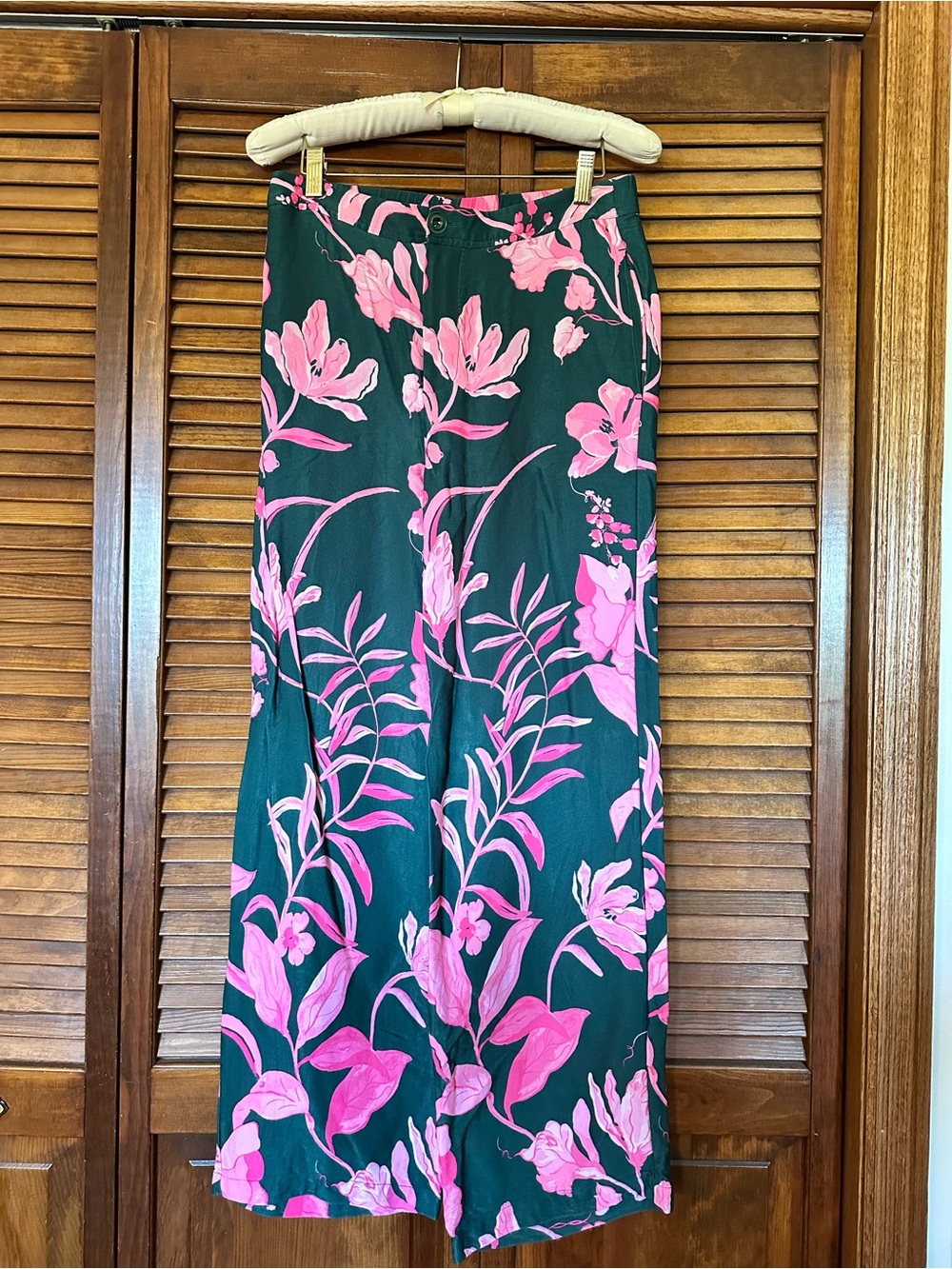 Anthropologie Breezy Tropical Print Green and Pink Wide-Leg Pants size 6 - Picture 4 of 11